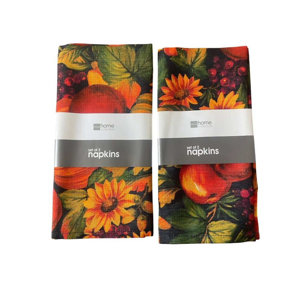 2 Sets of 2JC Penney Home Collection Autumn Harvest Fabric Napkins NOS 4 Napkins
